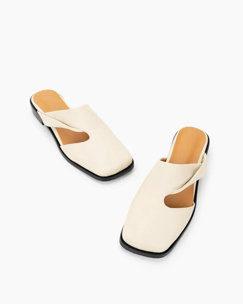 Square toe Soft Backless Flat Cross Mules