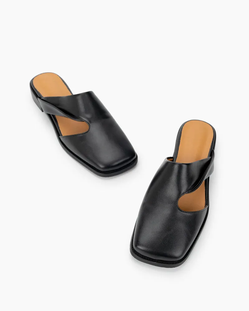 Square toe Soft Backless Flat Cross Mules