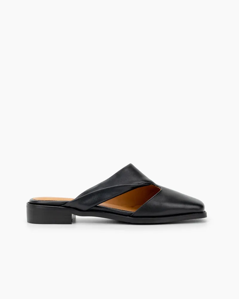Square toe Soft Backless Flat Cross Mules