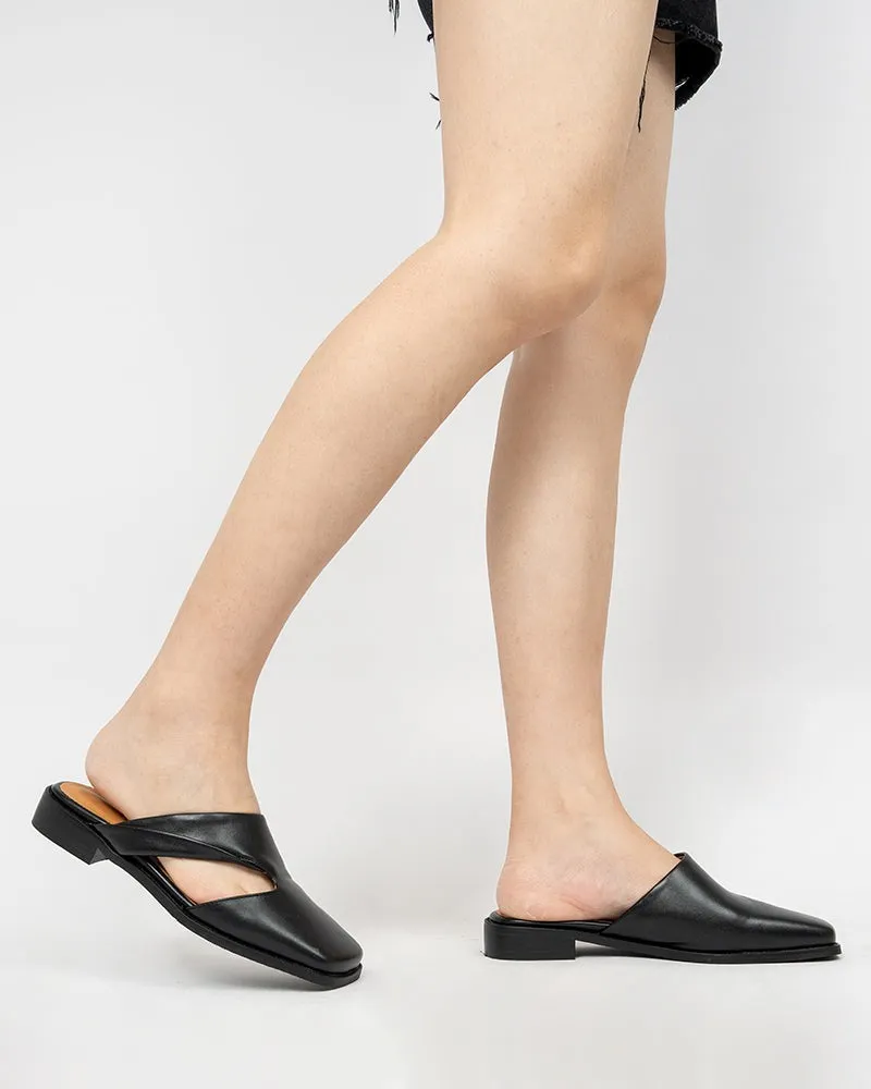 Square toe Soft Backless Flat Cross Mules