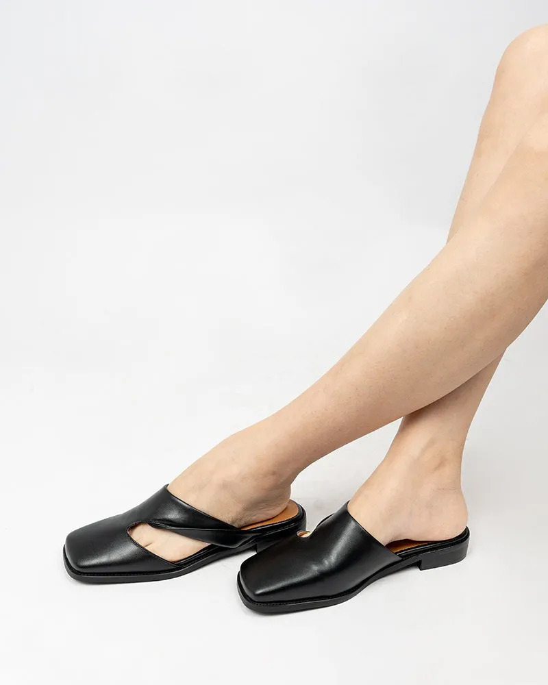 Square toe Soft Backless Flat Cross Mules