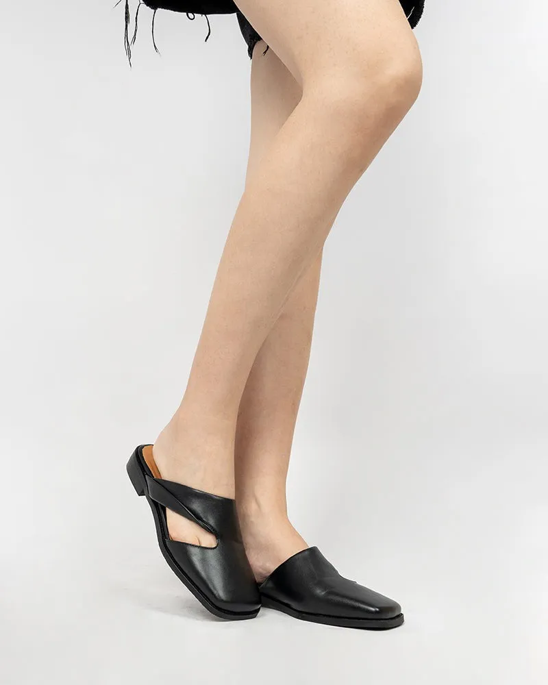 Square toe Soft Backless Flat Cross Mules