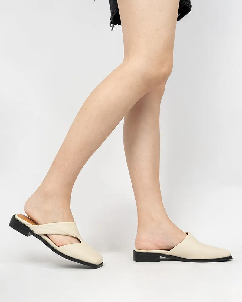 Square toe Soft Backless Flat Cross Mules
