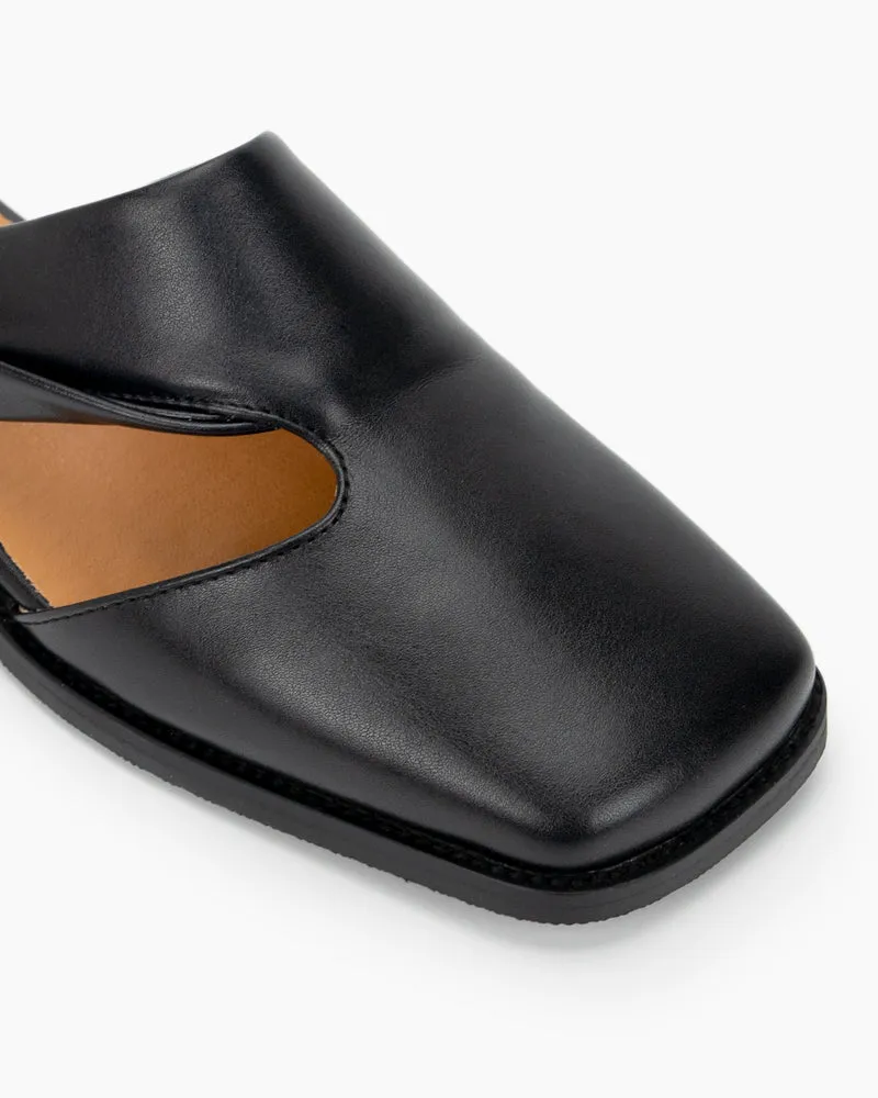 Square toe Soft Backless Flat Cross Mules