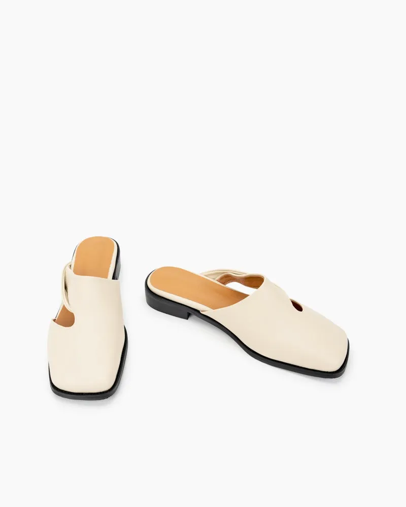 Square toe Soft Backless Flat Cross Mules