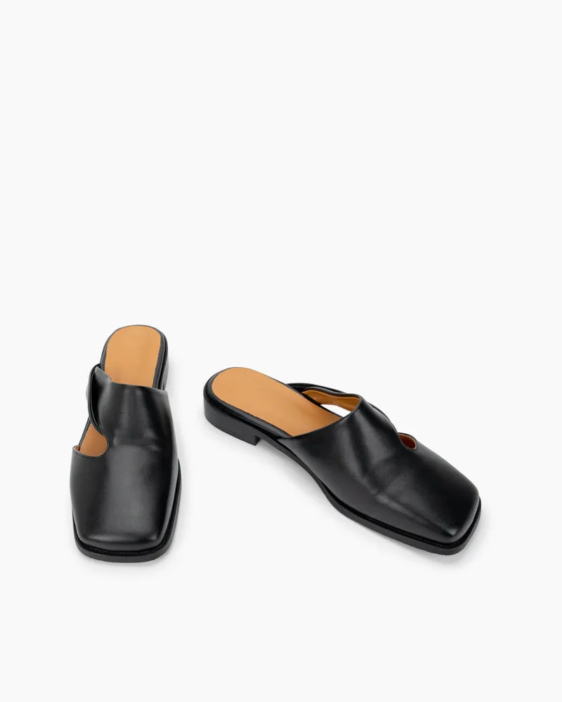 Square toe Soft Backless Flat Cross Mules