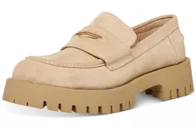 Steve Madden Malvern Taupe Suede Slip On Rounded Close Toe Chunky Heeled Loafers