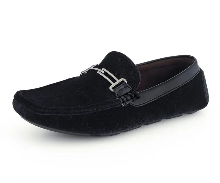 Velvet Elegance Black Floral Driving Moccasins Men's Velvet