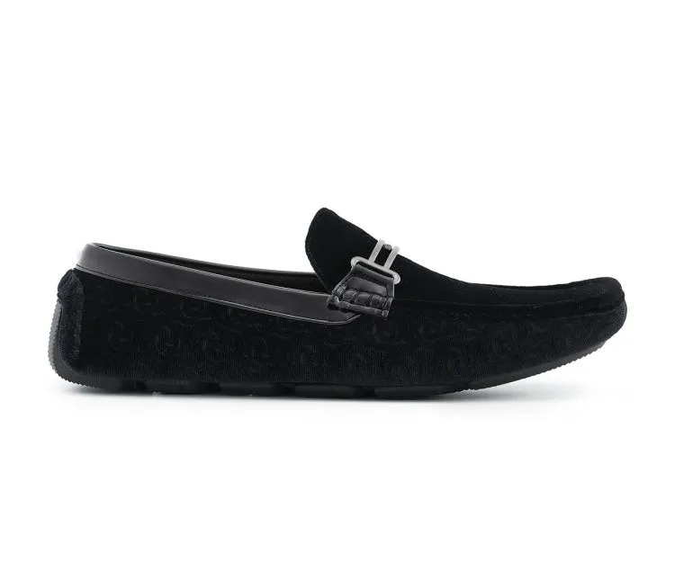Velvet Elegance Black Floral Driving Moccasins Men's Velvet