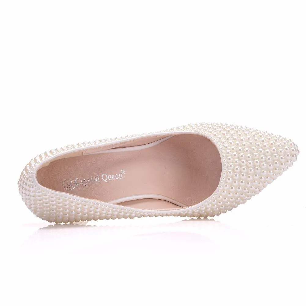White imitation pearls wedding stiletto heels 3.5"
