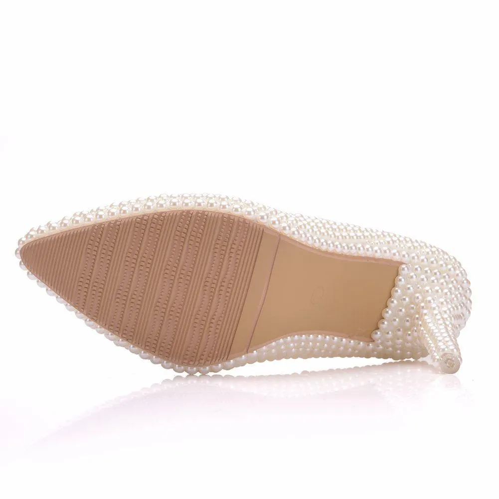 White imitation pearls wedding stiletto heels 3.5"