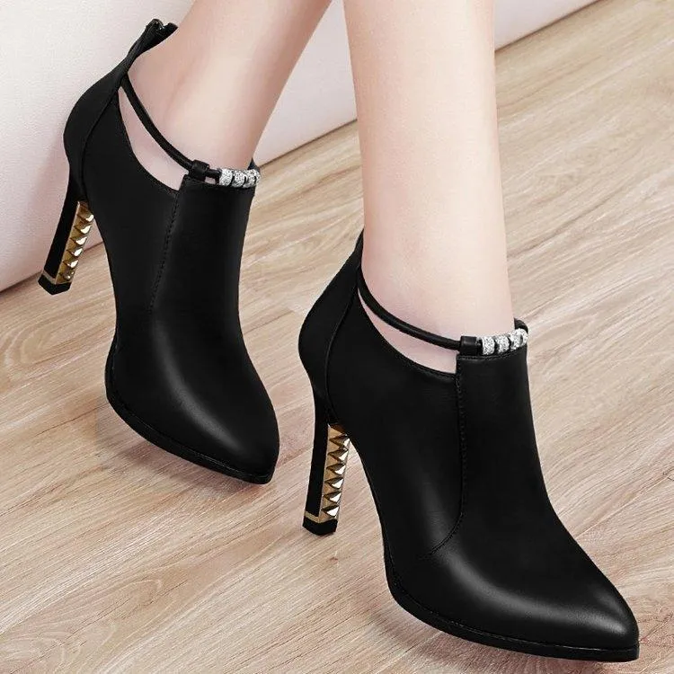Women pointed toe stiletto high heel slip on ankle boots