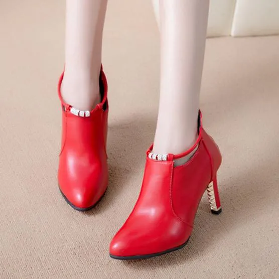 Women pointed toe stiletto high heel slip on ankle boots