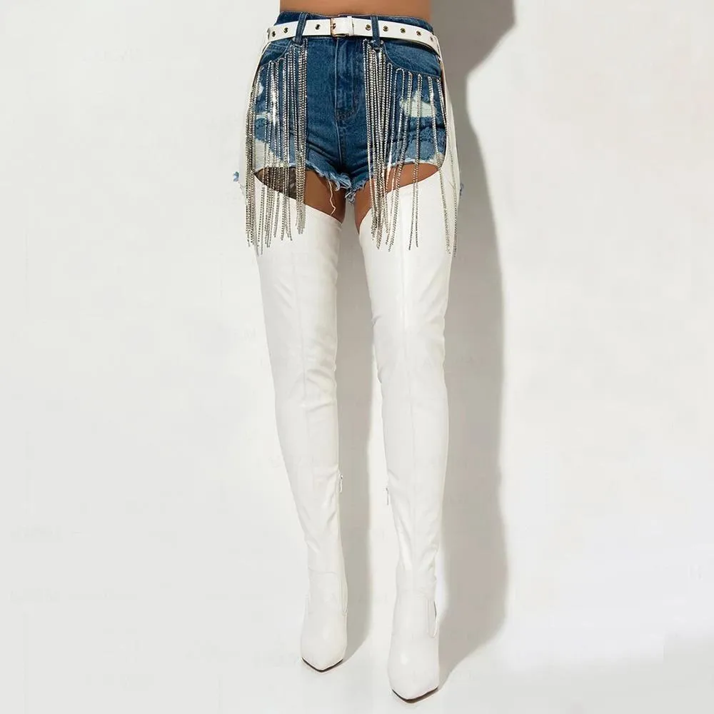 Women waist belt sexy pointed toe stiletto thigh high boots