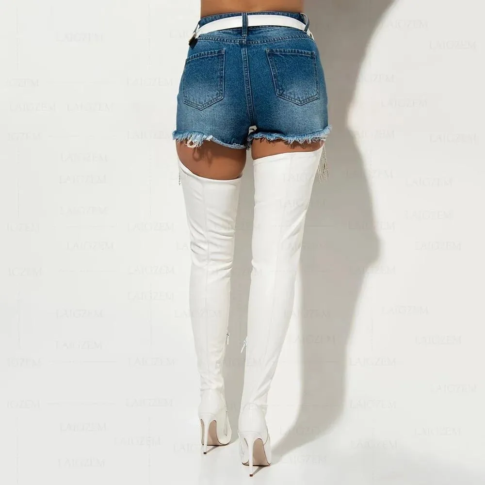 Women waist belt sexy pointed toe stiletto thigh high boots