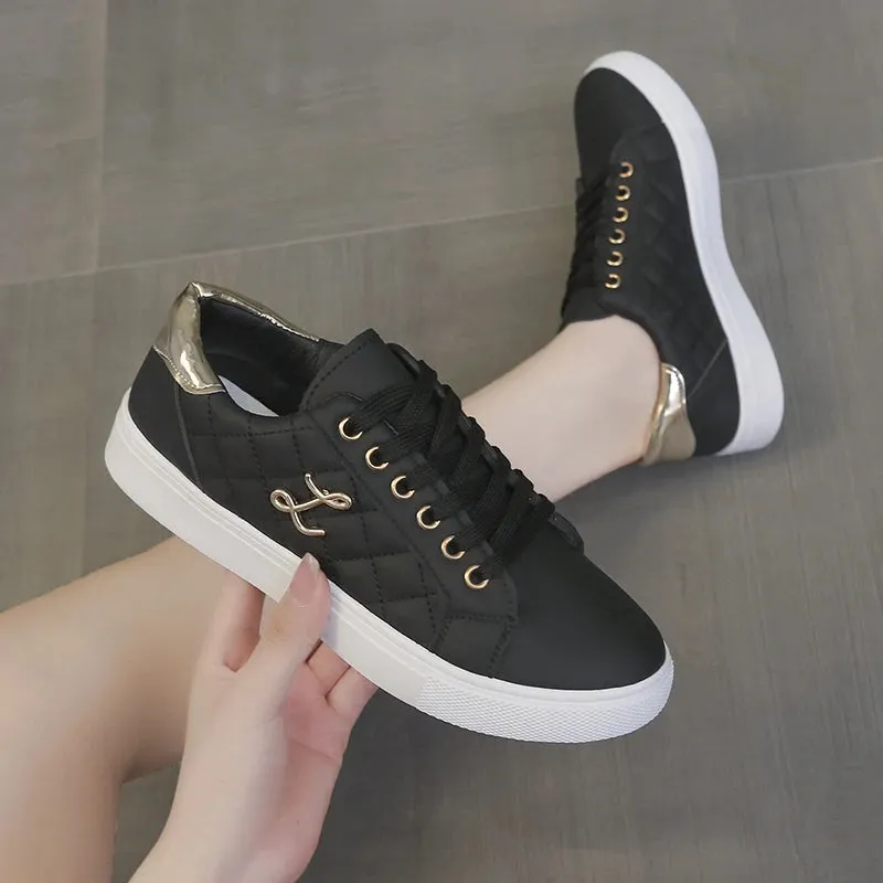 Women’s Breathable Fashion Sneakers | Soft Sole Casual Walking Shoes | White Vulcanized Flats for Women