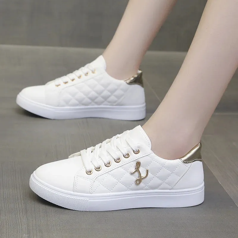 Women’s Breathable Fashion Sneakers | Soft Sole Casual Walking Shoes | White Vulcanized Flats for Women