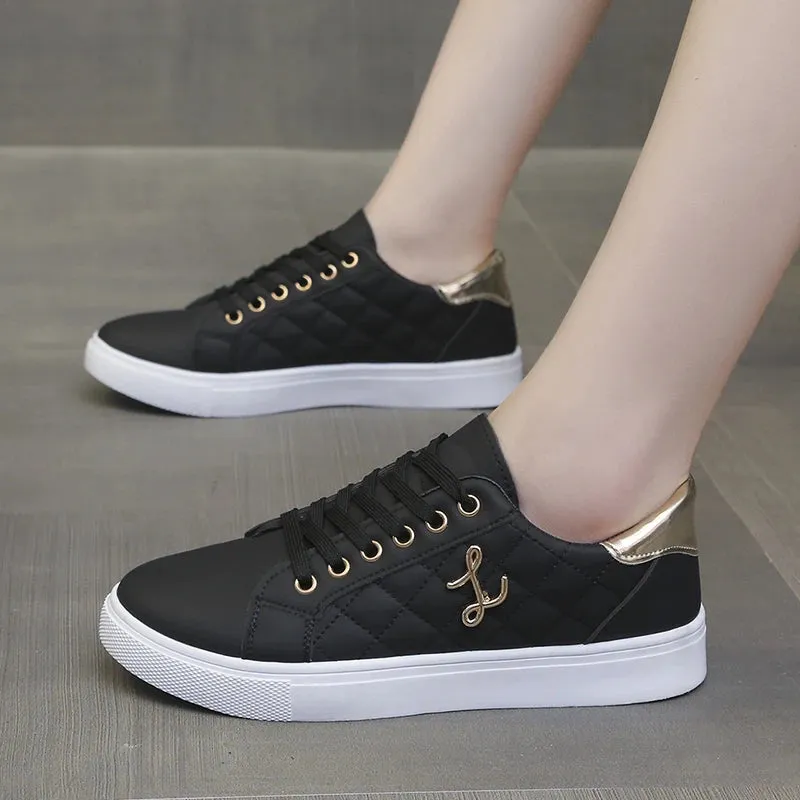 Women’s Breathable Fashion Sneakers | Soft Sole Casual Walking Shoes | White Vulcanized Flats for Women