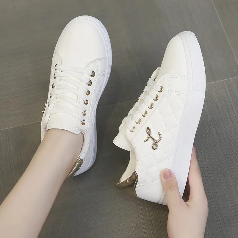 Women’s Breathable Fashion Sneakers | Soft Sole Casual Walking Shoes | White Vulcanized Flats for Women