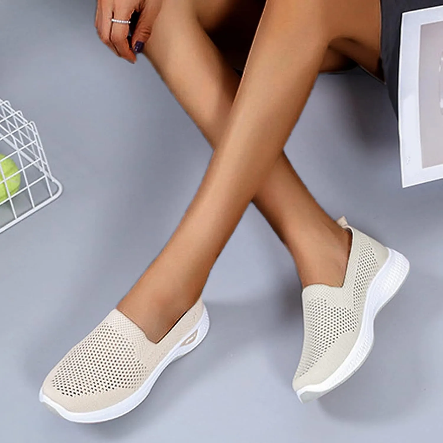Women's Breathable Mesh Orthopedic Sneakers Comfortable Soft Sole Slip-on Loafers Tennis Shoes Casual Fashion Non-Slip Walking Shoes