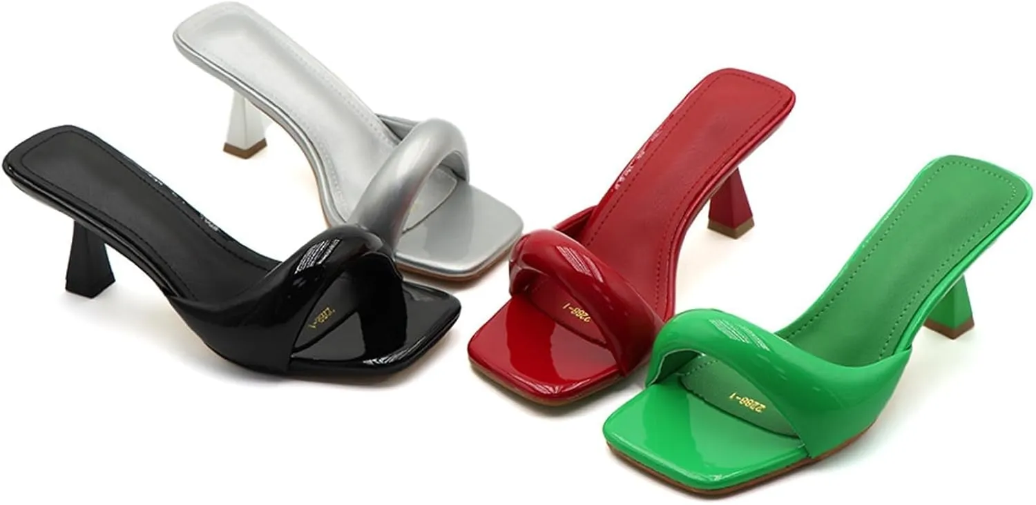 Women’s Square-Toe High-Heeled Mules – Thick Heel Slip-On Dress Shoes for Parties, Banquets & Daily Wear (Sizes 6–11)
