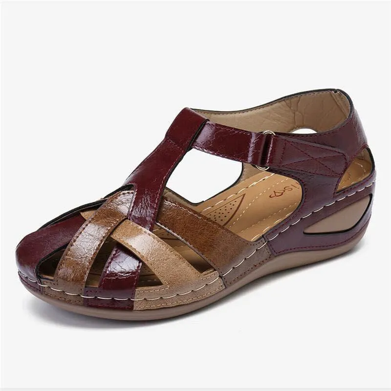 Women's vintage closed toe hollow magic tape sandals