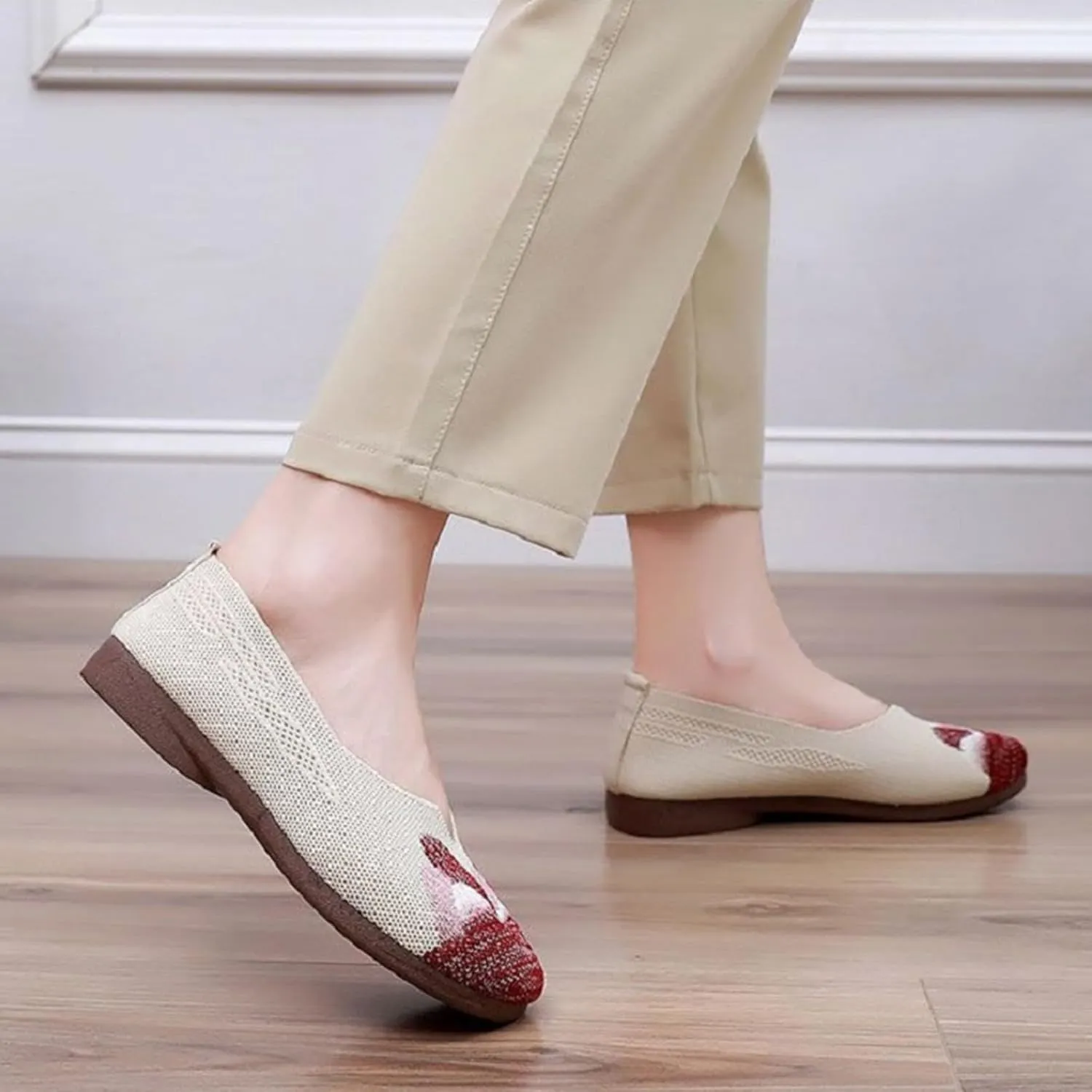 Women's Woven Orthopedic Breathable Soft Shoes Go Walking Slip on Walking Shoes Wide Width Slip in Sneakers Arch Support
