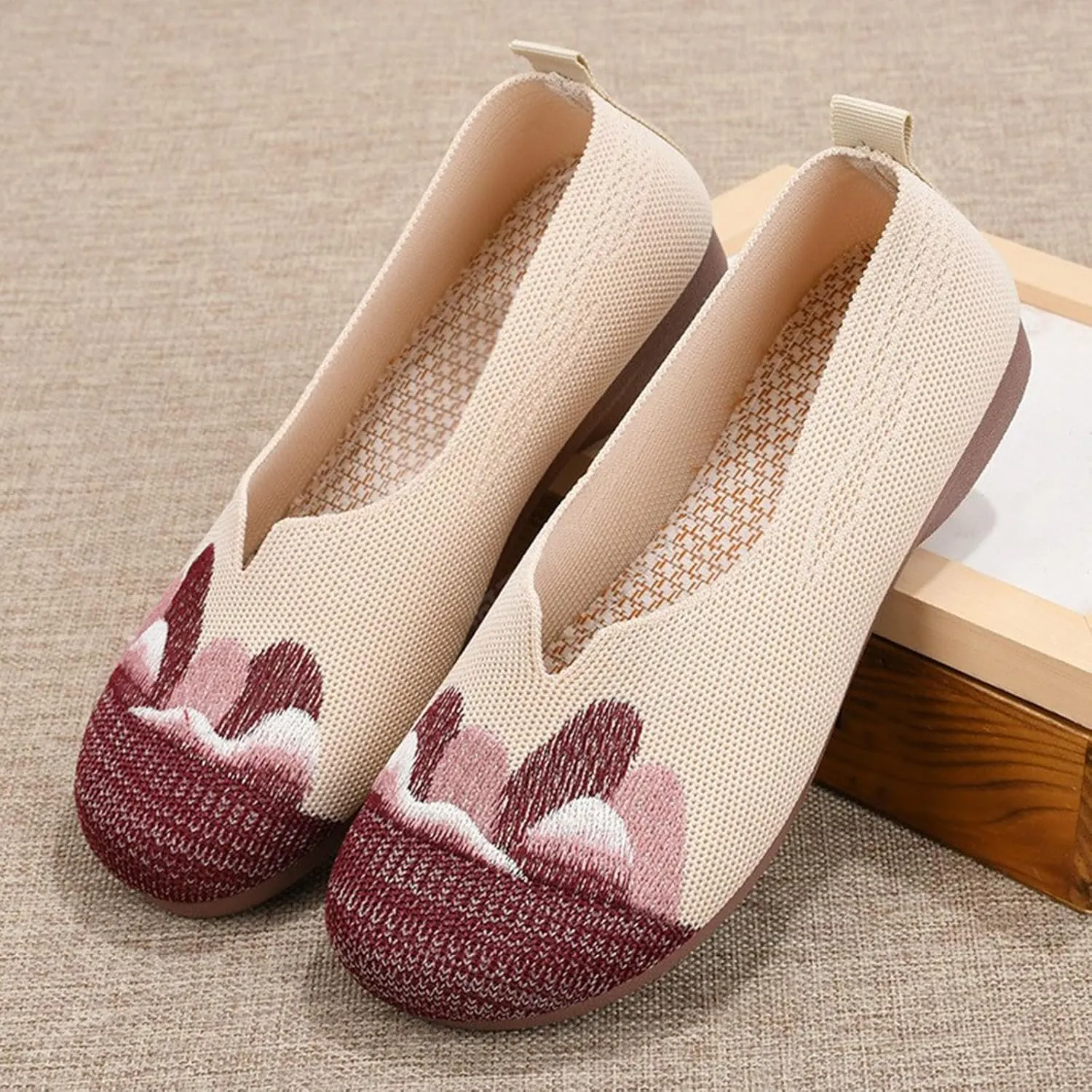 Women's Woven Orthopedic Breathable Soft Shoes Go Walking Slip on Walking Shoes Wide Width Slip in Sneakers Arch Support