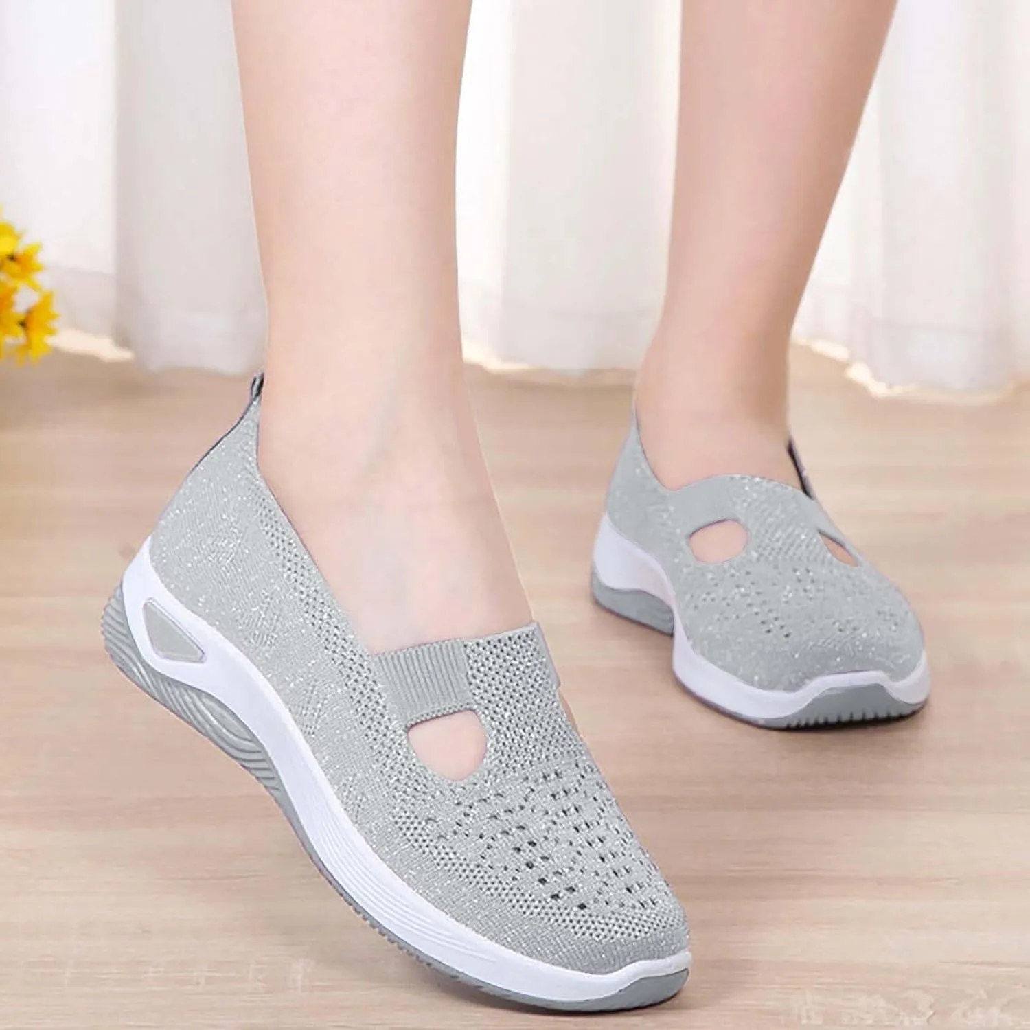 Women's Woven Orthopedic Breathable Soft Shoes Womens Running Shoes Wide Feet Casual Shoes White Platform Sneakers Slip On Tennis Shoe Loafers Dress Shoe