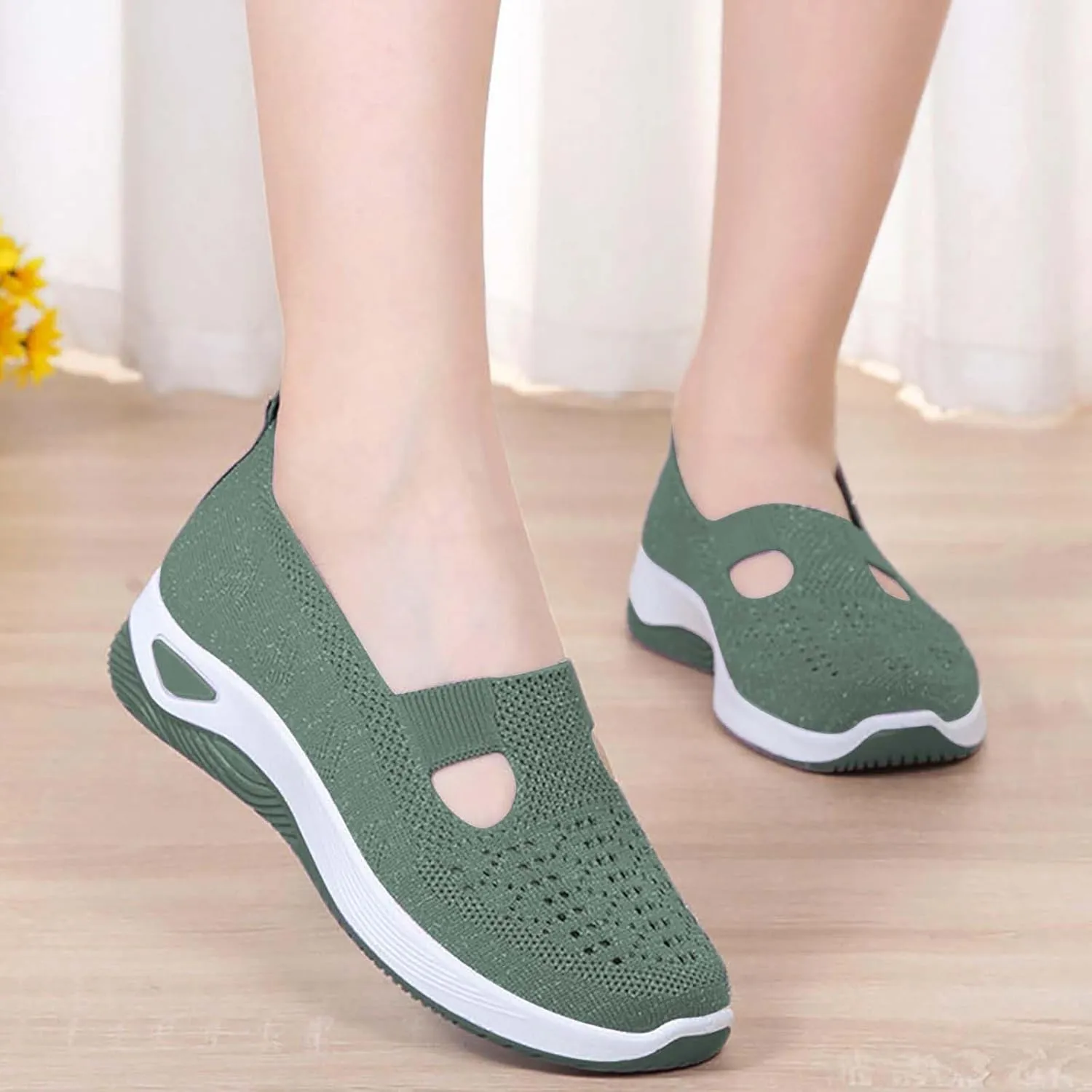 Women's Woven Orthopedic Breathable Soft Shoes Womens Tennis Shoes Sports Ladies Casual Shoes Wedge Sneakers Platform Tennis Shoe White Loafers