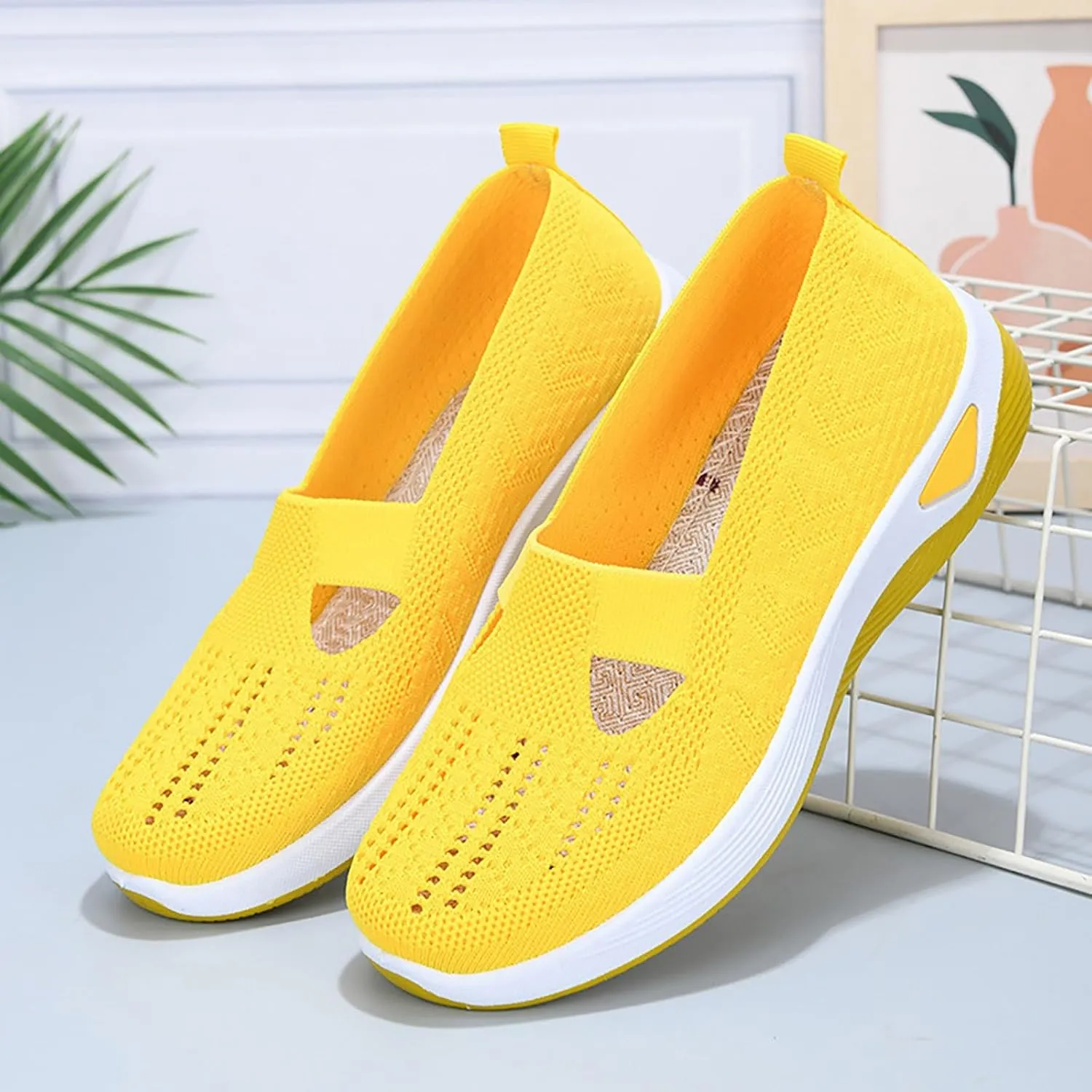 Womens Woven Orthopedic Walking Shoes Breathable Arch Support Sneakers for Heel Pain Relief Lightweight Anti Skid