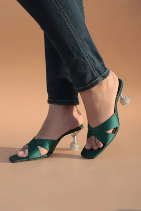 Yes Darling Love Mules in Green Satin